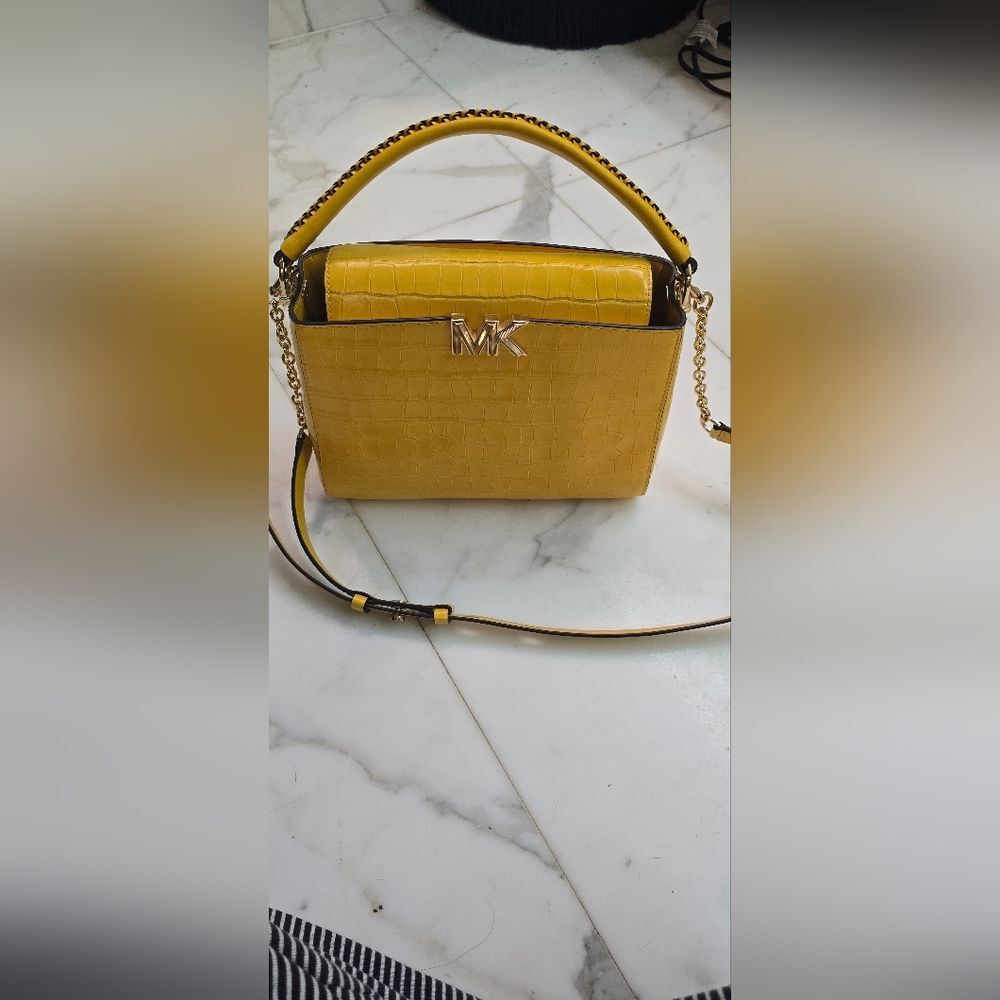 Michael Kors Yellow Croc-Embossed Shoulder Bag